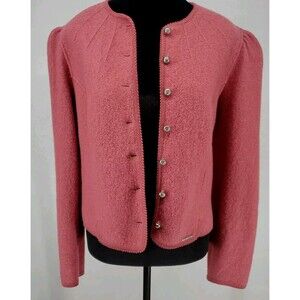 Barbie Pink Boiled Wool Sweater Jacket Twee Puff Shoulder | Geiger Tyrol Size 44